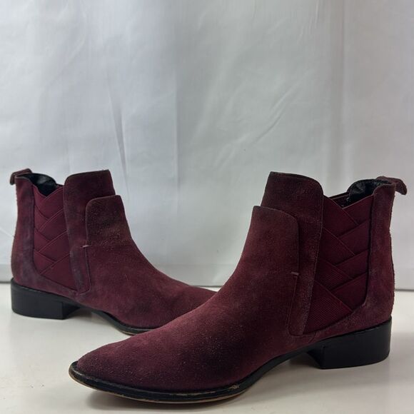 Rebecca Minkoff Jacy Suede Leather Burgundy Pointed Toe Women’s Ankle Boots - Picture 4 of 16